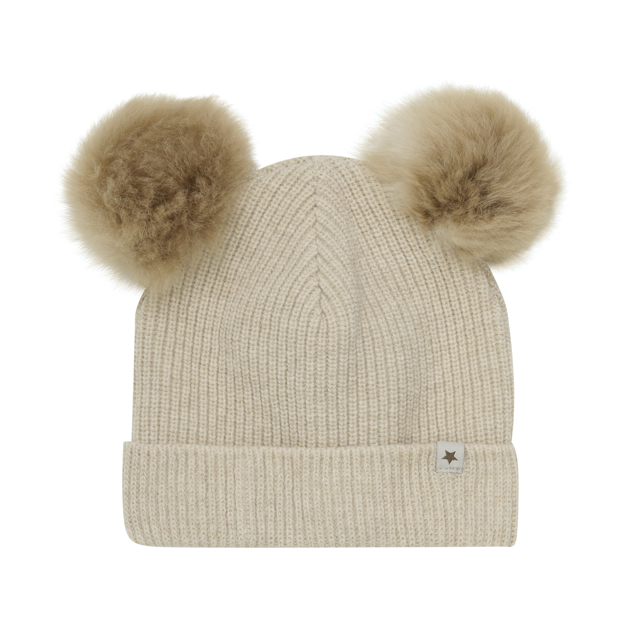 Beige - Bonnet Double Pompons